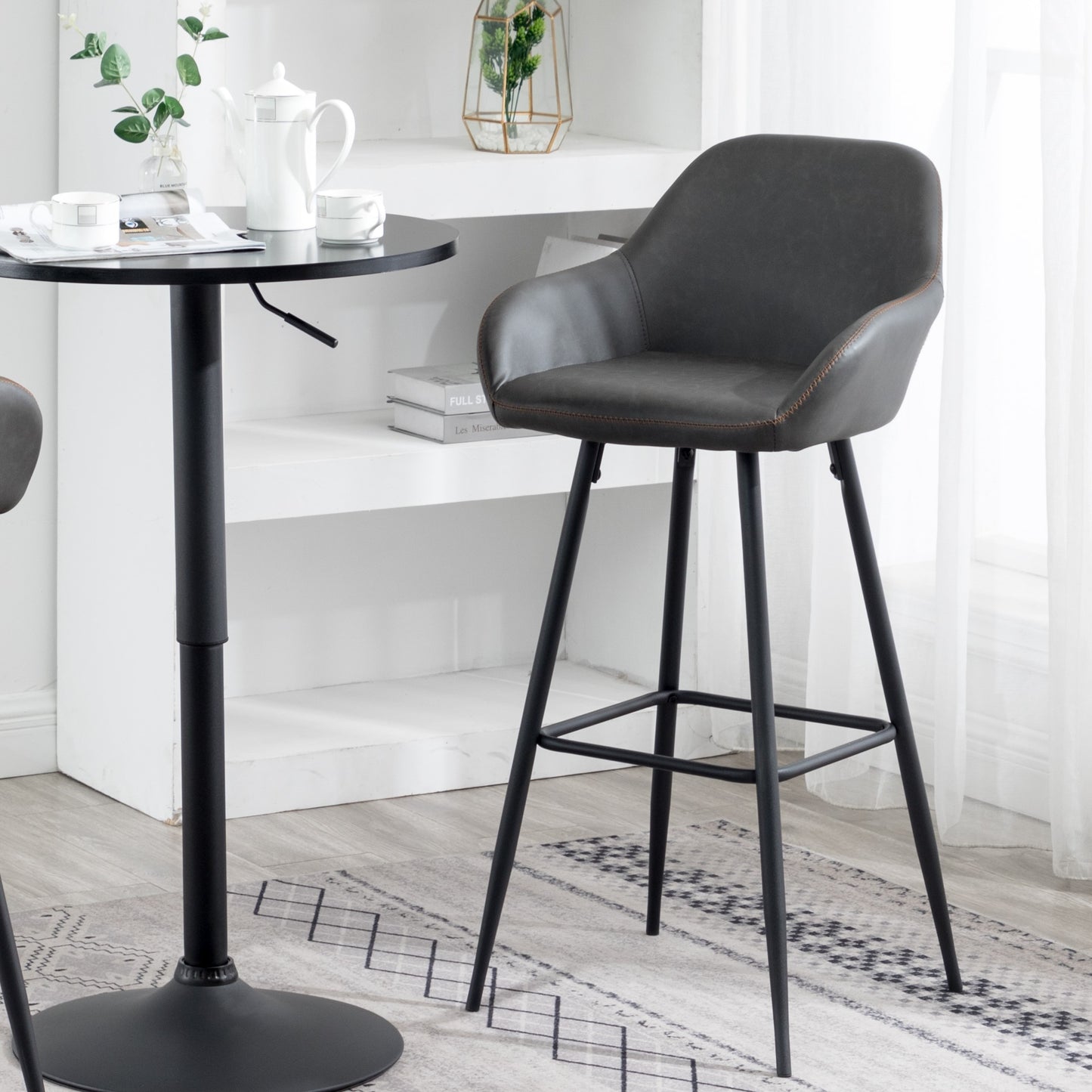BTExpert Counter Height Barstools 29 inch Bucket Upholstered Dark Gray Accent Dining Bar Chair