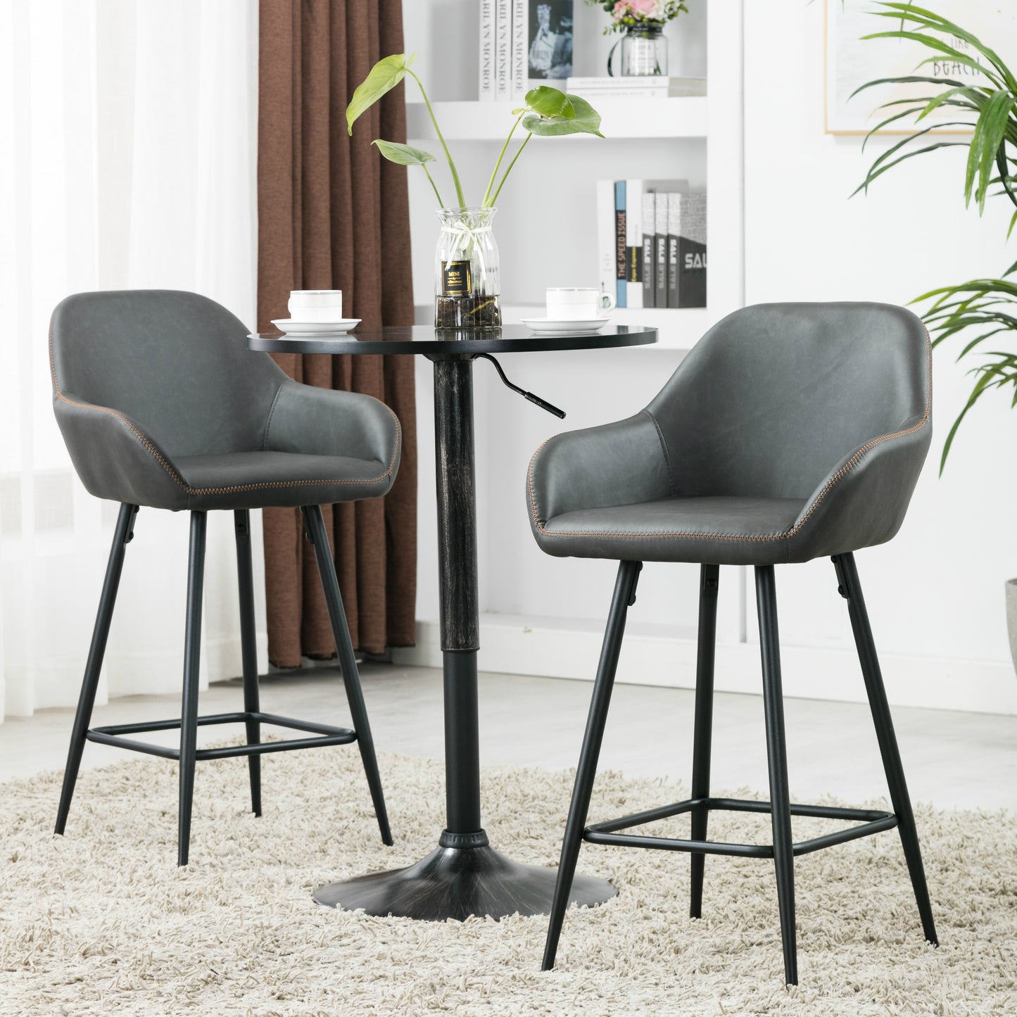 BTExpert Two new Counter Height Barstools 29 inch Bucket Upholstered Dark Gray Accent Dining Bar Chair - Set of 2