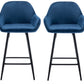 BTExpert Blue Velvet Bucket Upholstered 24" Counter Height Barstools - Set of 2