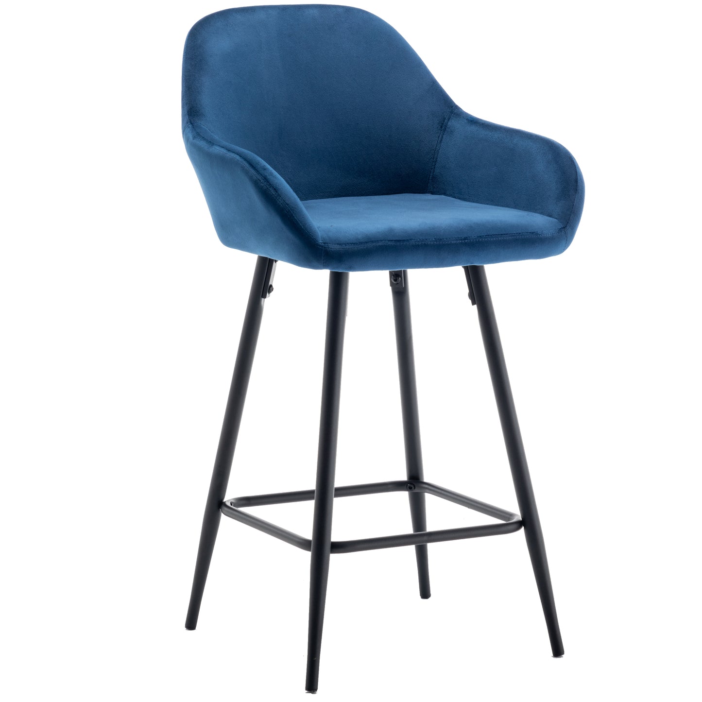 BTExpert Blue Velvet Bucket Upholstered 24" Counter Height Barstools - Set of 2