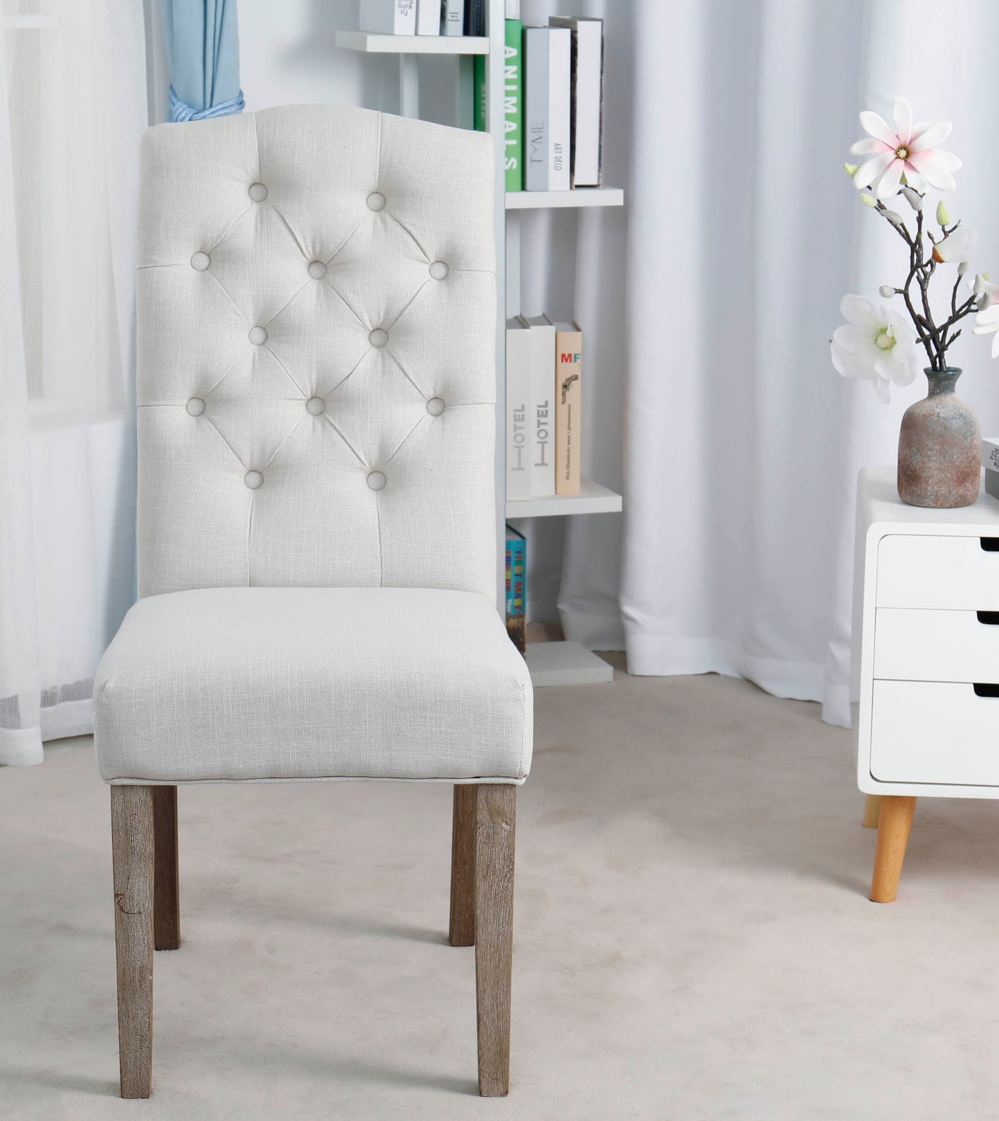 BTExpert French High Back Tufted Upholstered Dining Chair