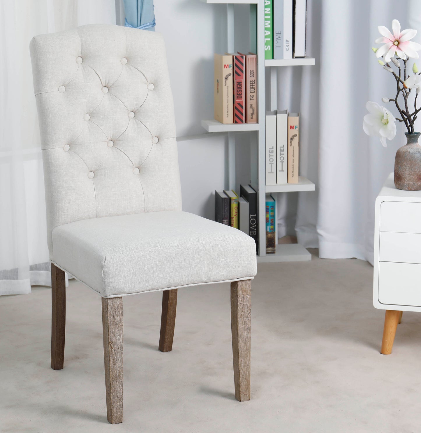 BTExpert French High Back Tufted Upholstered Dining Chair
