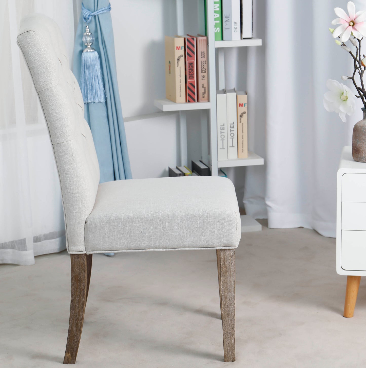 BTExpert French High Back Tufted Upholstered Dining Chair