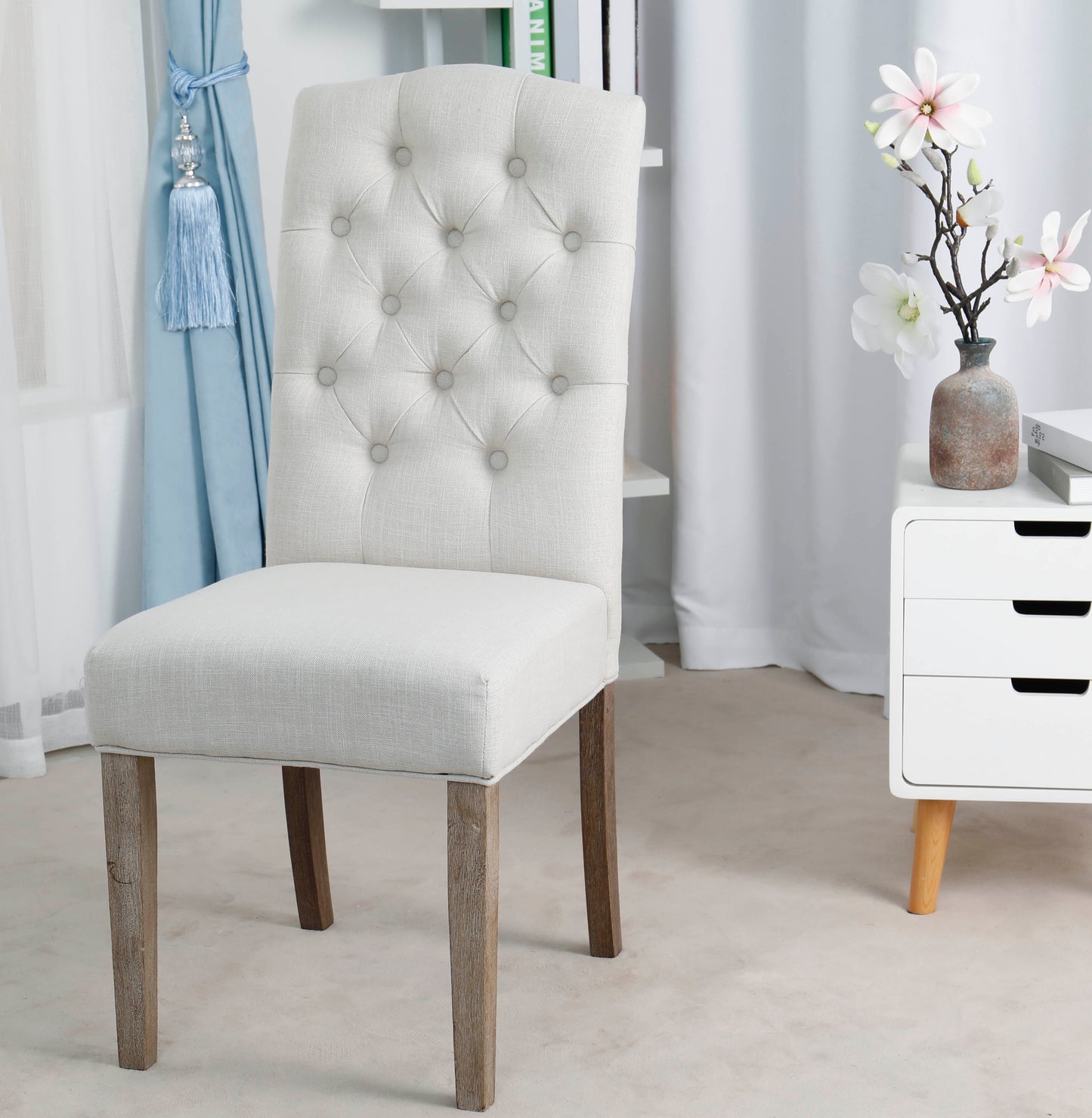 BTExpert French High Back Tufted Upholstered Dining Chair