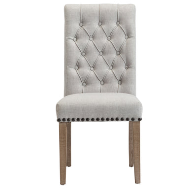 BTExpert High Back Tufted Parsons Upholstered Dining Room Chair Wood Accent Nail Trim Linen Gray