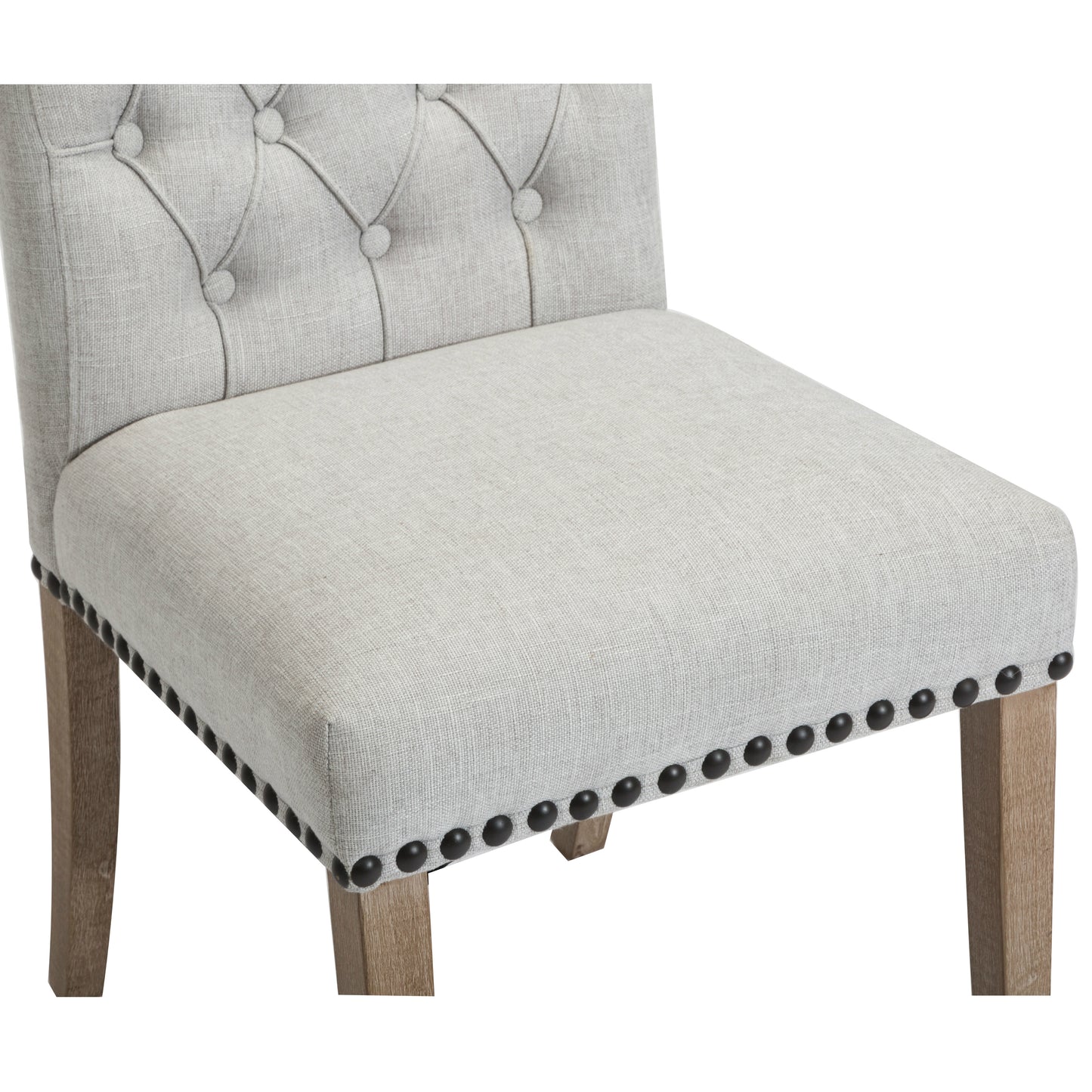 BTExpert High Back Tufted Parsons Upholstered Dining Room Chair Wood Accent Nail Trim Linen Gray