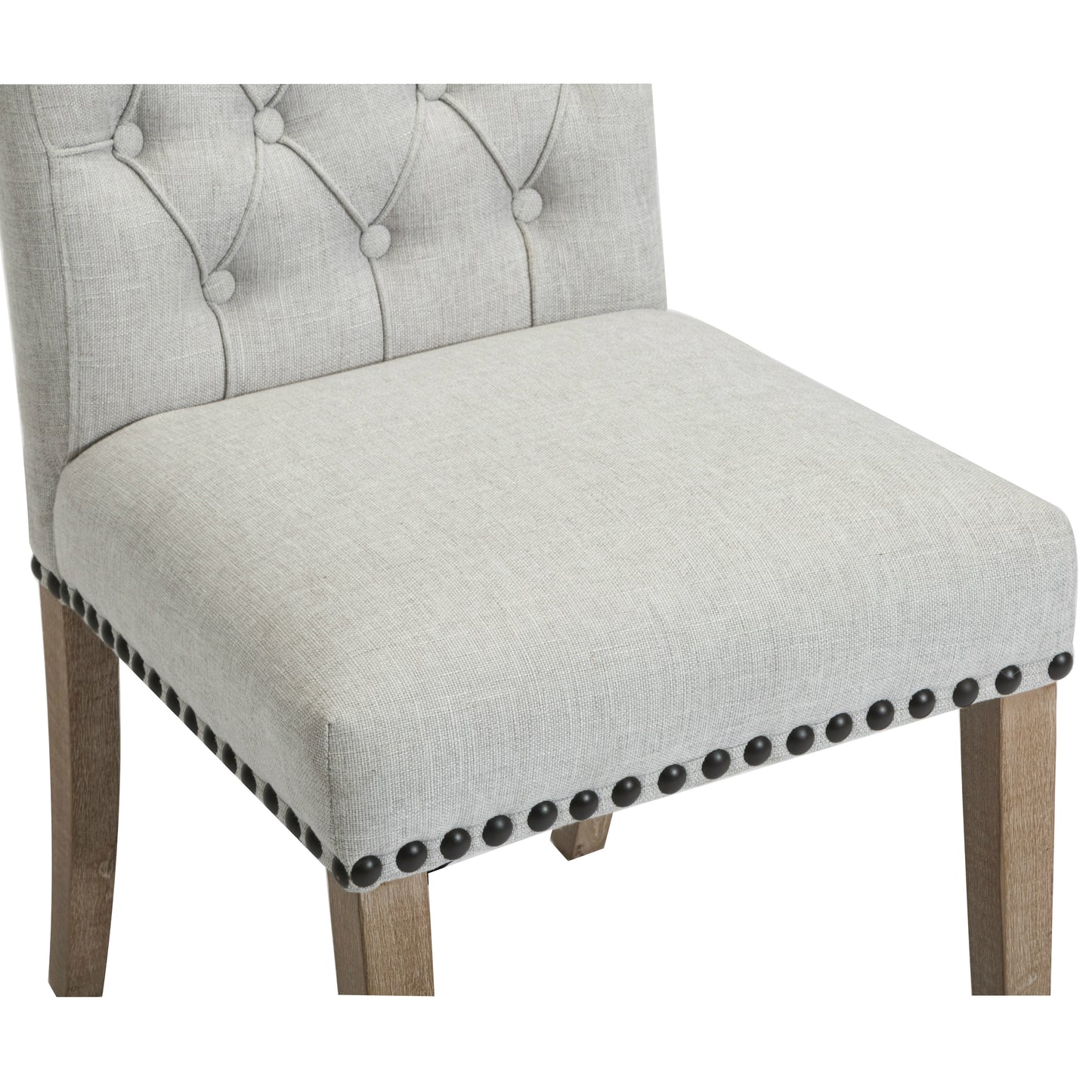 BTExpert High Back Tufted Parsons Upholstered Dining Room Chair Wood Accent Nail Trim Linen Gray