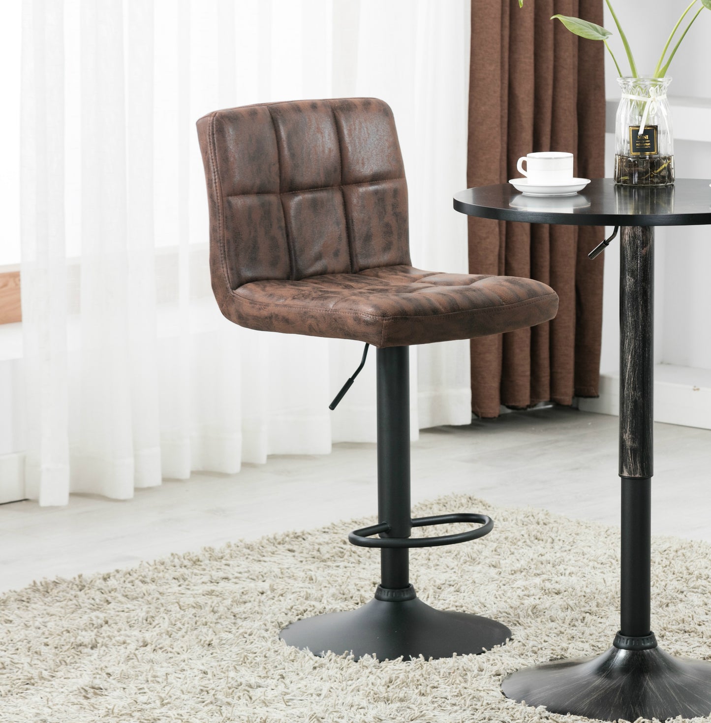 BTExpert Adjustable Industrial Metal upholstered Swivel   Brown Rustic Dining Barstool Chair , Back