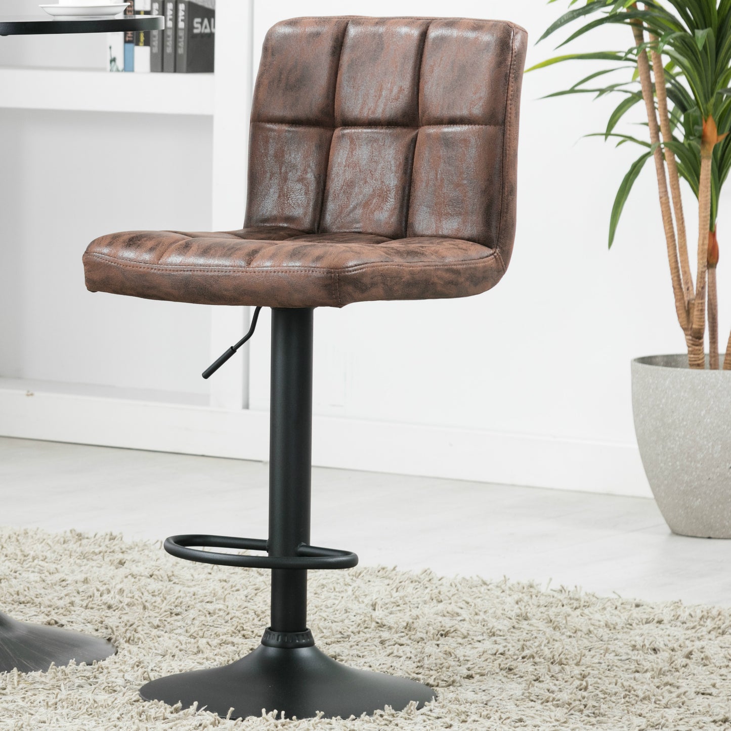 BTExpert Adjustable Industrial Metal upholstered Swivel   Brown Rustic Dining Barstool Chair , Back