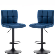 BTEXPERT Adjustable Industrial Metal upholstered Swivel Blue Velvet Dining Barstool Chair Set of 2