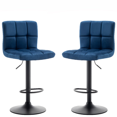 BTEXPERT Adjustable Industrial Metal upholstered Swivel Blue Velvet Dining Barstool Chair Set of 2