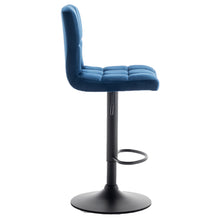 BTEXPERT Adjustable Industrial Metal upholstered Swivel Blue Velvet Dining Barstool Chair Set of 2