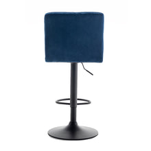 BTEXPERT Adjustable Industrial Metal upholstered Swivel Blue Velvet Dining Barstool Chair Set of 2