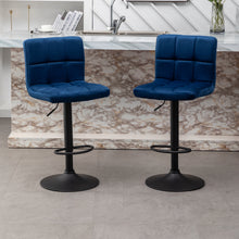 BTEXPERT Adjustable Industrial Metal upholstered Swivel Blue Velvet Dining Barstool Chair Set of 2