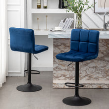 BTEXPERT Adjustable Industrial Metal upholstered Swivel Blue Velvet Dining Barstool Chair Set of 2