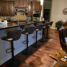 TWO Adjustable Metal upholstered Swivel Vintage Brown Kitchen Dining Bar Counter Stool Chair barstools