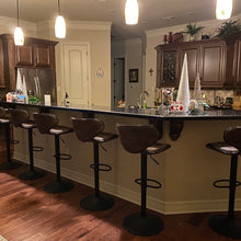 TWO Adjustable Metal upholstered Swivel Vintage Brown Kitchen Dining Bar Counter Stool Chair barstools