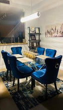 TWO NEW- High Back Velvet Navy Blue Tufted Upholstered Dining Chairs, Set of 2, Solid Wood Nail Trim  Ring