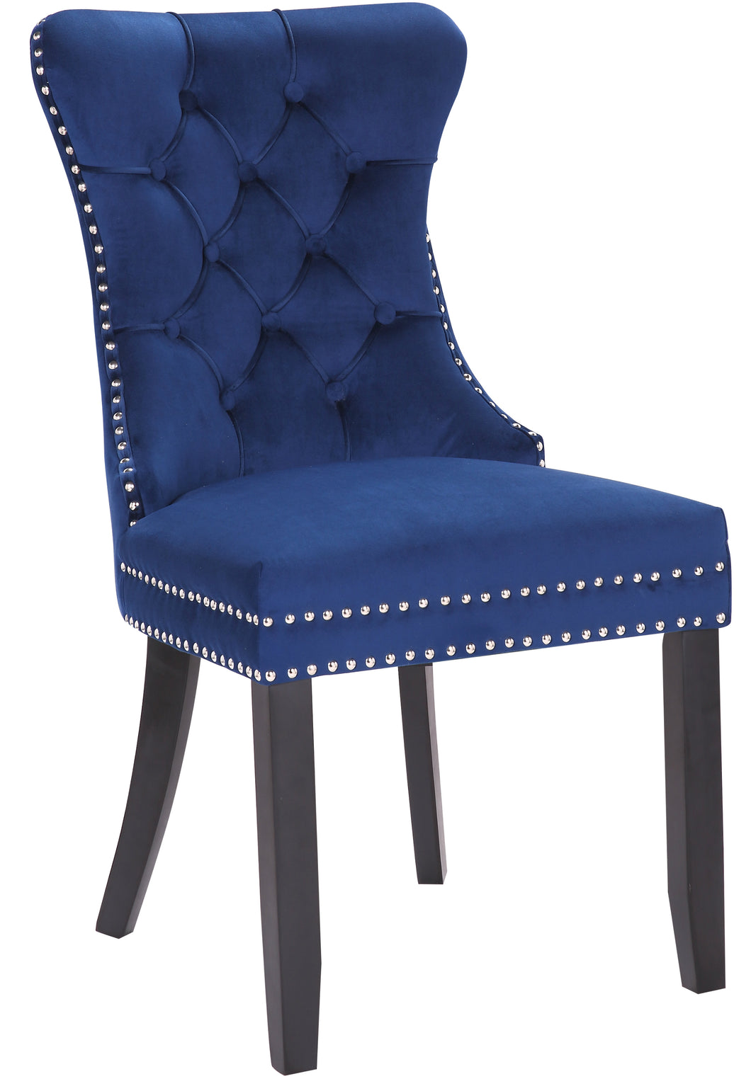 BTExpert High Back Velvet Navy Blue Tufted Upholstered Dining Chair Solid Wood Nail Trim, Ring
