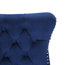 BTExpert High Back Velvet Navy Blue Tufted Upholstered Dining Chair Solid Wood Nail Trim, Ring