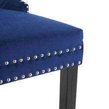 BTExpert High Back Velvet Navy Blue Tufted Upholstered Dining Chair Solid Wood Nail Trim, Ring