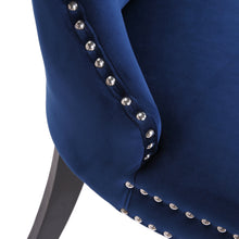 BTExpert High Back Velvet Navy Blue Tufted Upholstered Dining Chair Solid Wood Nail Trim, Ring