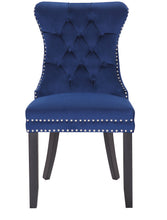 BTExpert High Back Velvet Navy Blue Tufted Upholstered Dining Chair Solid Wood Nail Trim, Ring