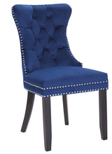 BTExpert High Back Velvet Navy Blue Tufted Upholstered Dining Chair Solid Wood Nail Trim, Ring