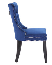 BTExpert High Back Velvet Navy Blue Tufted Upholstered Dining Chair Solid Wood Nail Trim, Ring