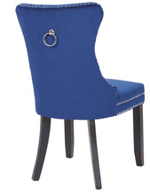 BTExpert High Back Velvet Navy Blue Tufted Upholstered Dining Chair Solid Wood Nail Trim, Ring