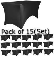 BTEXPERT Kitchen Stretchable Black Tablecloth Set of 15 Pack, Stretch/Fitted Table Covers for 6 Feet Folding Table, Rectangular Spandex Cloths for Wedding Party or Event