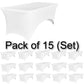 BTExpert 15-Pack White Stretch Tablecloths for 6ft Folding Tables, Fitted Spandex Covers for Weddings & Parties
