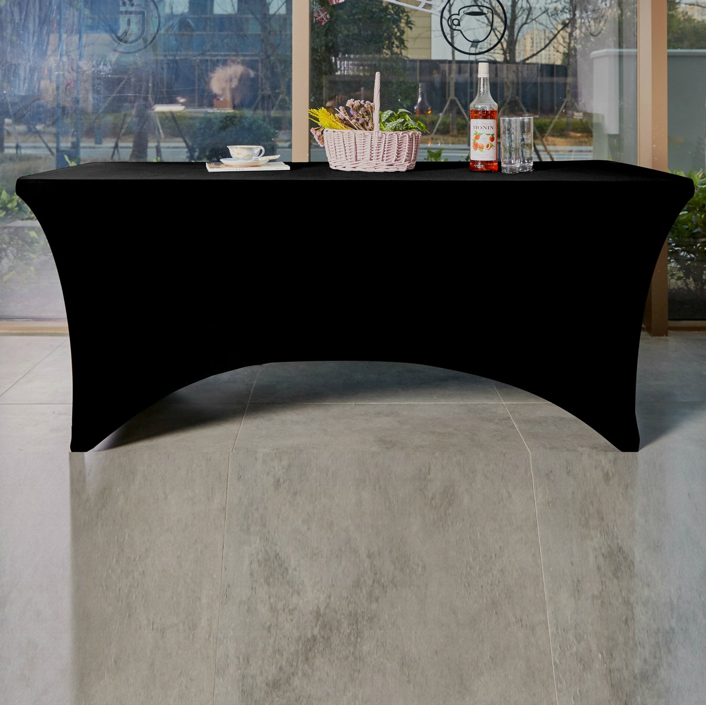 Kitchen Stretchable Black Tablecloth, Stretch/Fitted Table Covers 6 Feet Folding Table Rectangular Spandex Cloths for Wedding Party