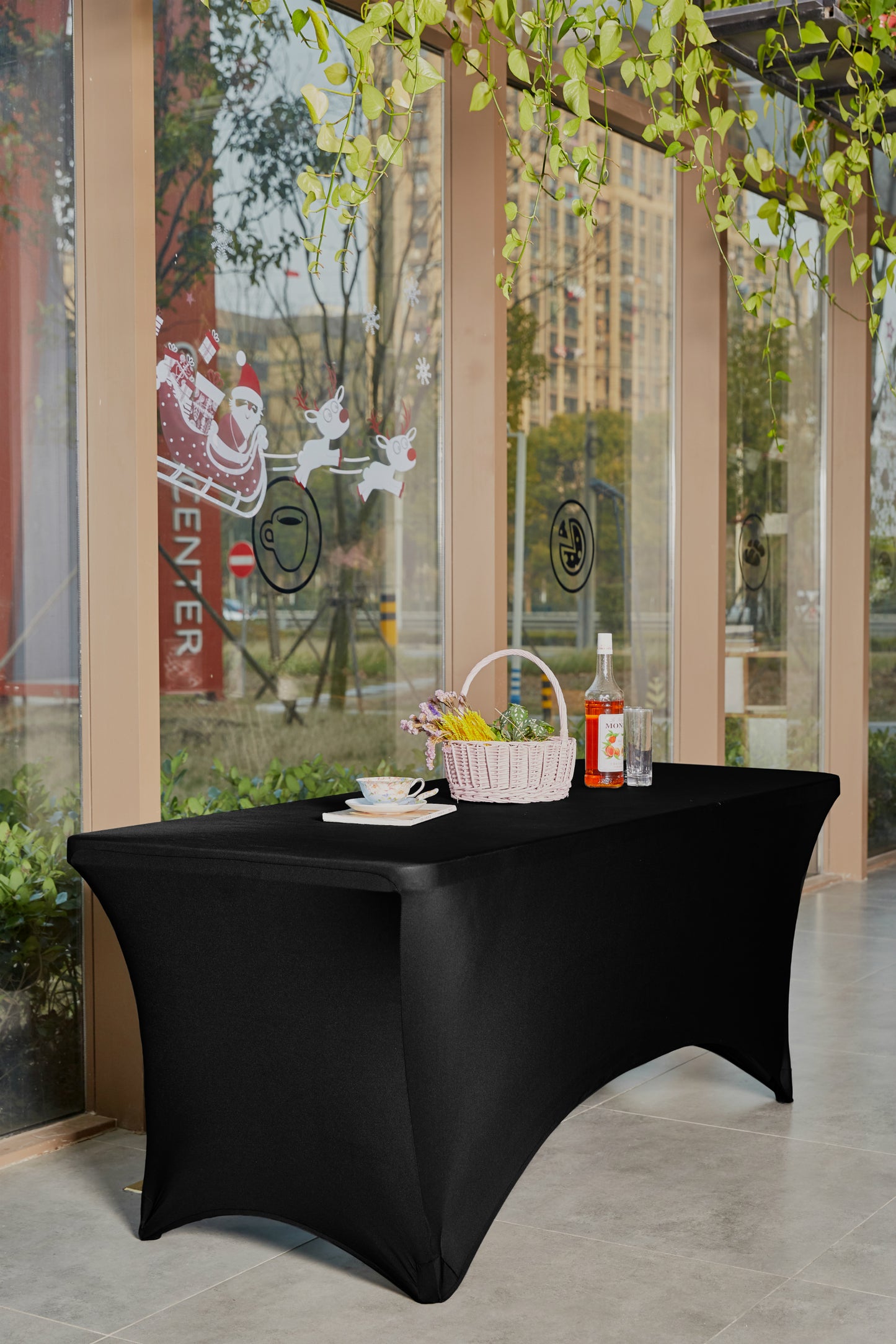 Kitchen Stretchable Black Tablecloth, Stretch/Fitted Table Covers 6 Feet Folding Table Rectangular Spandex Cloths for Wedding Party