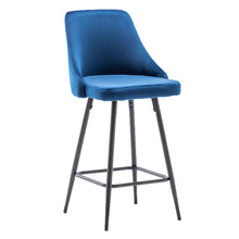 TWO - Chacha Velvet Blue barstools Upholstered Modern Counter height Stool Bar Chairs Set of 2