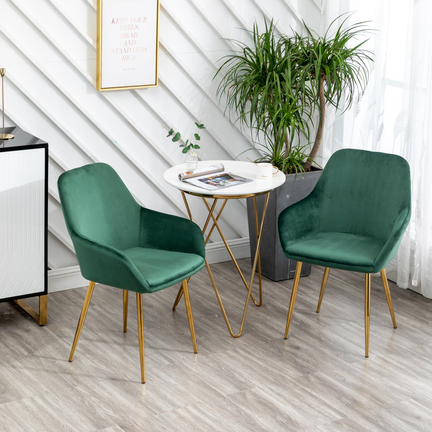 BTExpert Tasmia Velvet Emerald Green Accent Bucket Counter Height Upholstered Dining Chair -One