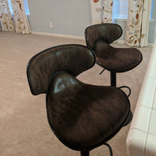 TWO Adjustable Metal upholstered Swivel Vintage Brown Kitchen Dining Bar Counter Stool Chair barstools