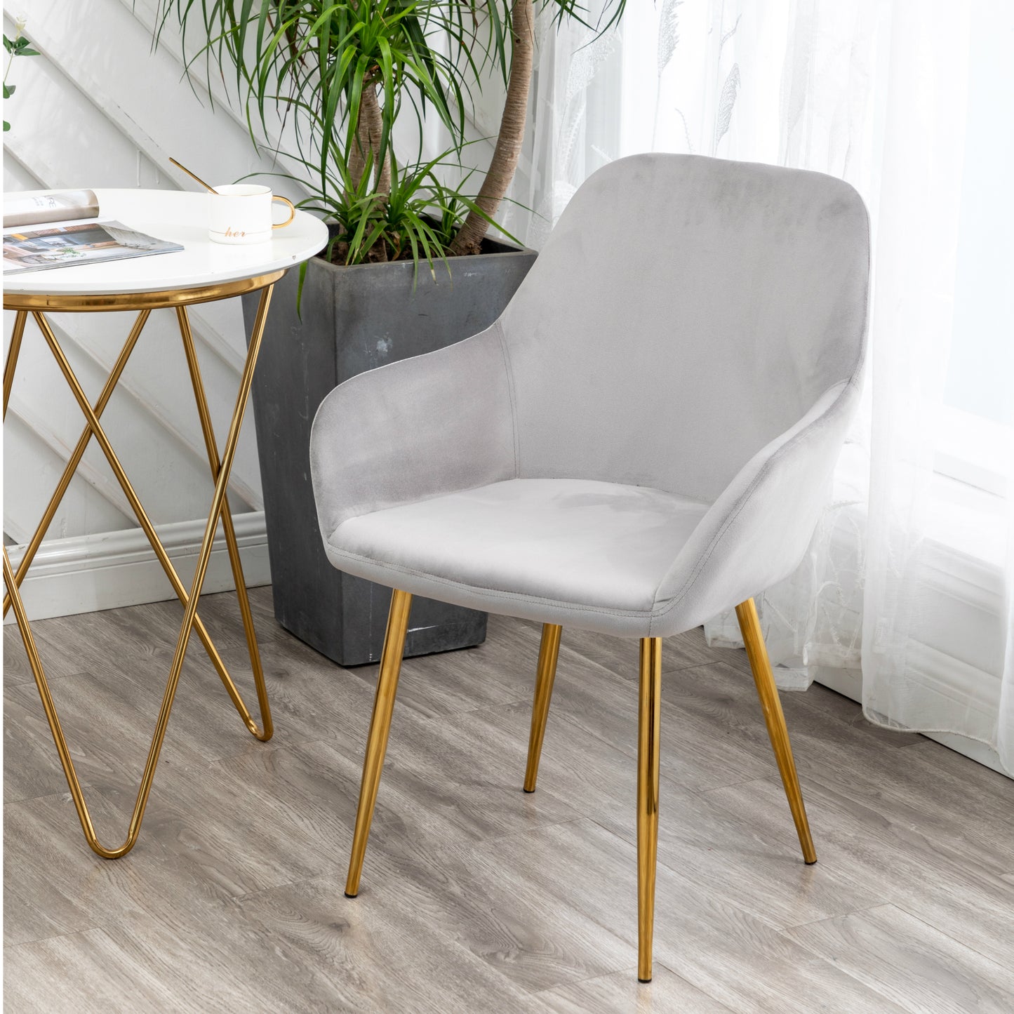 BTExpert Sarah Metallic Gray Accent Bucket Upholstered Modern Dining Chair