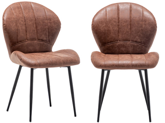 BTEXPERT Bucket Upholstered Antique Brown PU Leather Accent Dining Chair - Set of 2