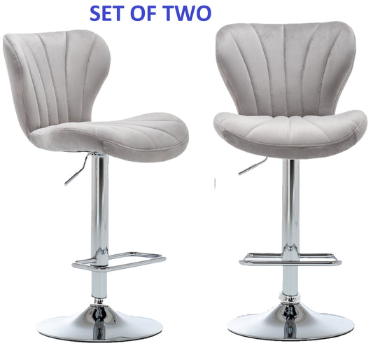 BTExpert Modern Nedaa Velvet Adjustable 36–44" High Back Bar Stools Grey Upholstered - Set of 2