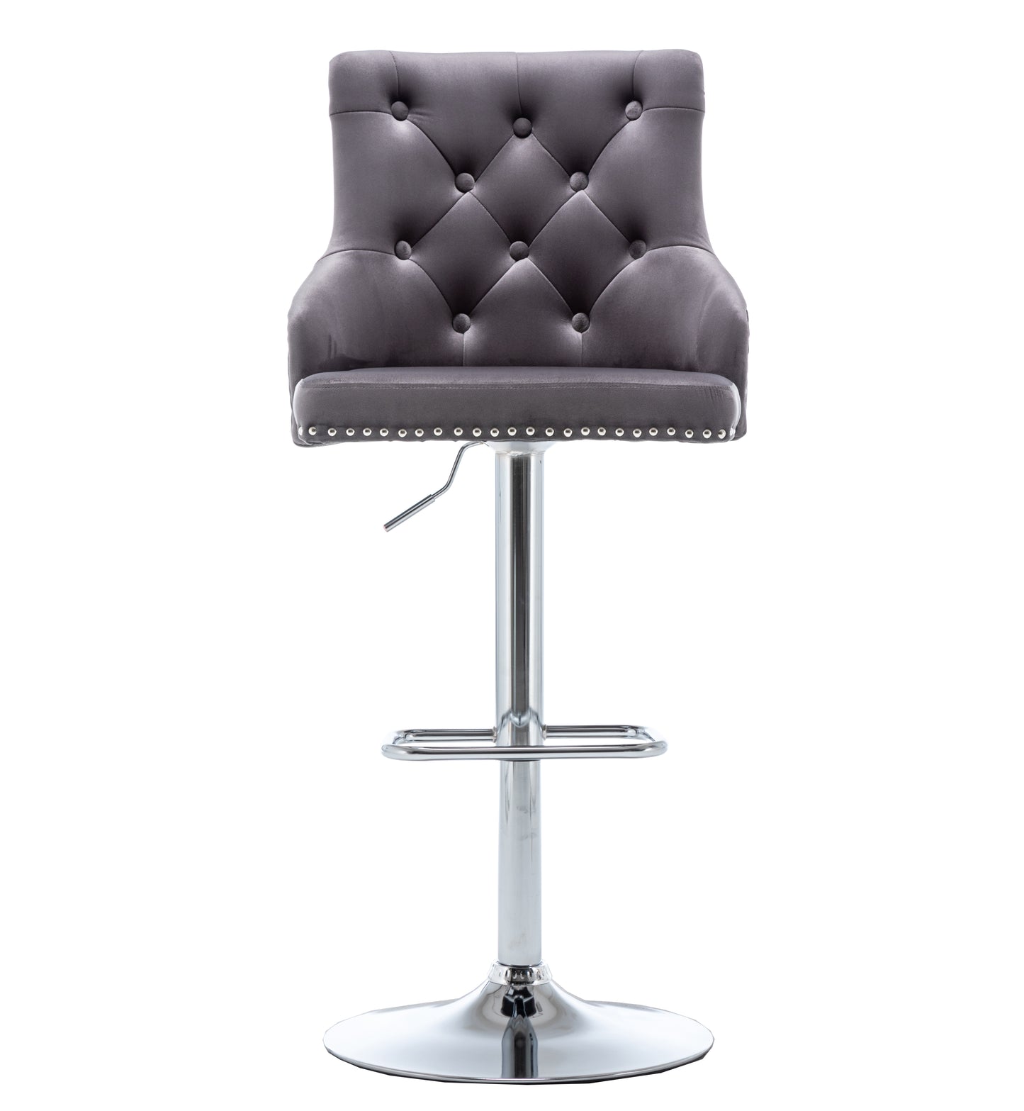 BTExpert Upholstered Dining Adjustable Seat, High Back Stool Bar Chair Gray Tufted - Set of 2