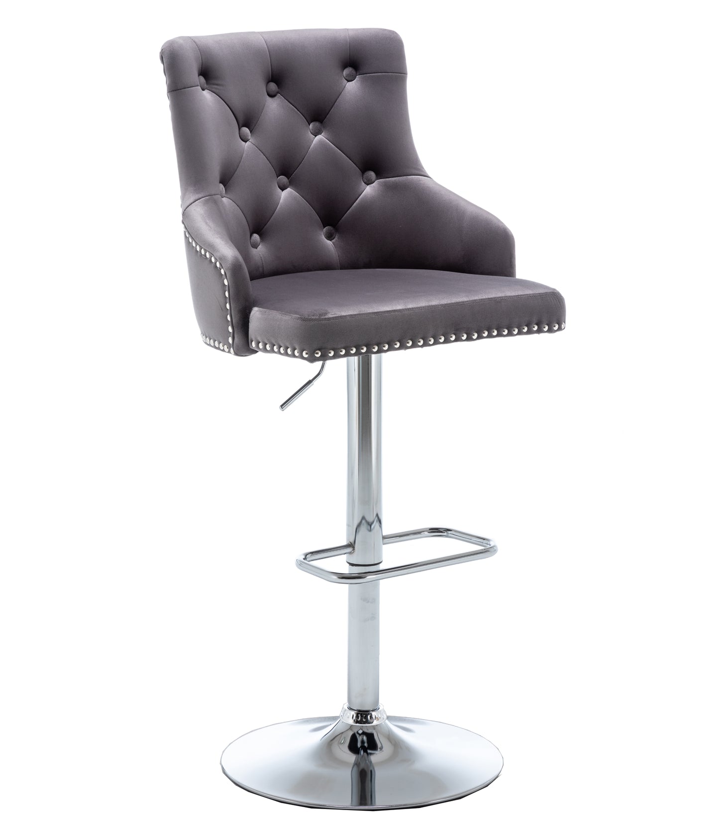 BTExpert Upholstered Dining Adjustable Seat, High Back Stool Bar Chair Gray Tufted - Set of 2