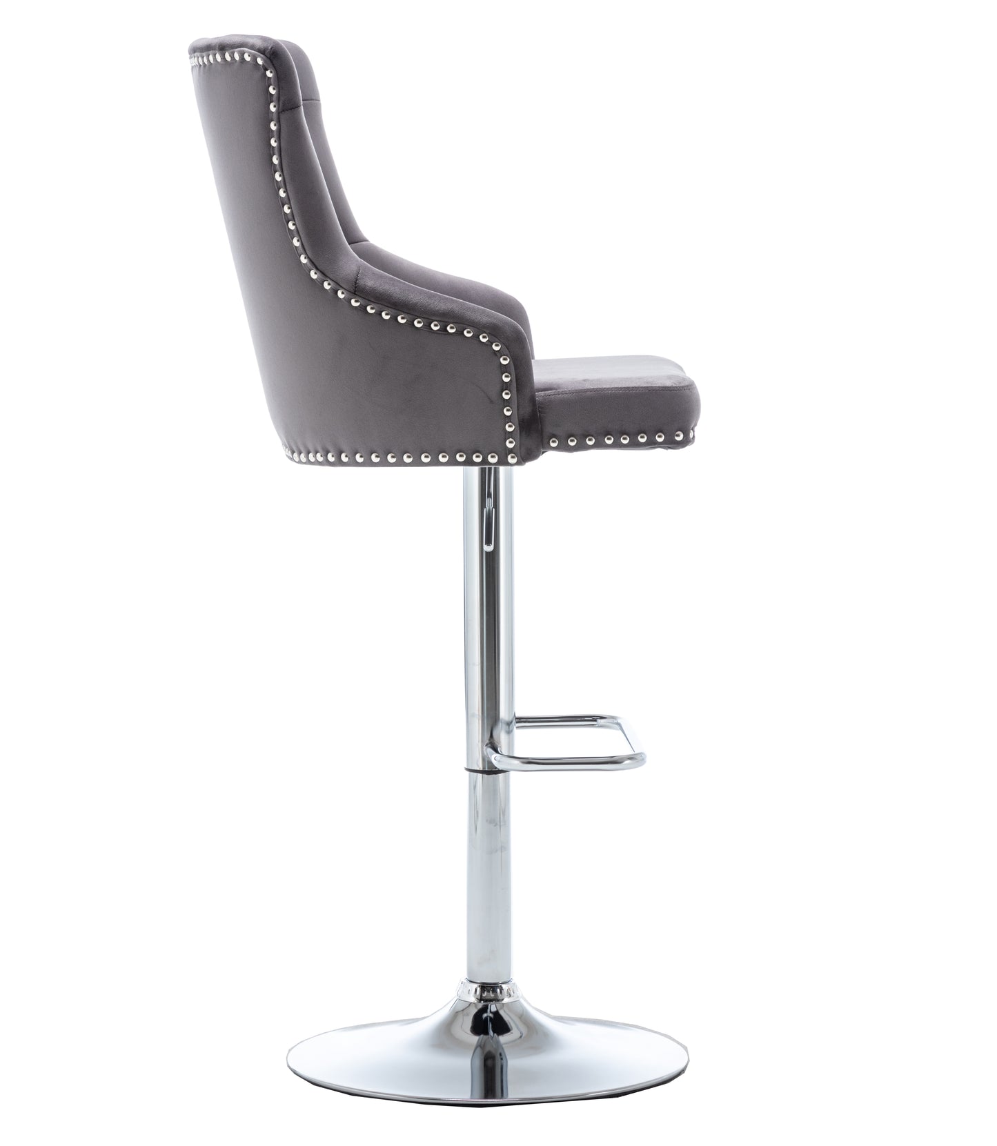 BTExpert Upholstered Dining Adjustable Seat, High Back Stool Bar Chair Gray Tufted - Set of 2
