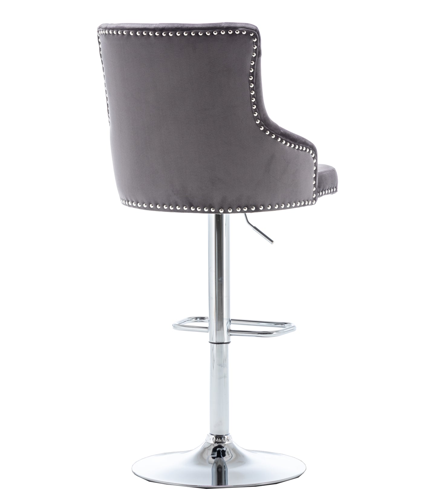 BTExpert Upholstered Dining Adjustable Seat, High Back Stool Bar Chair Gray Tufted - Set of 2