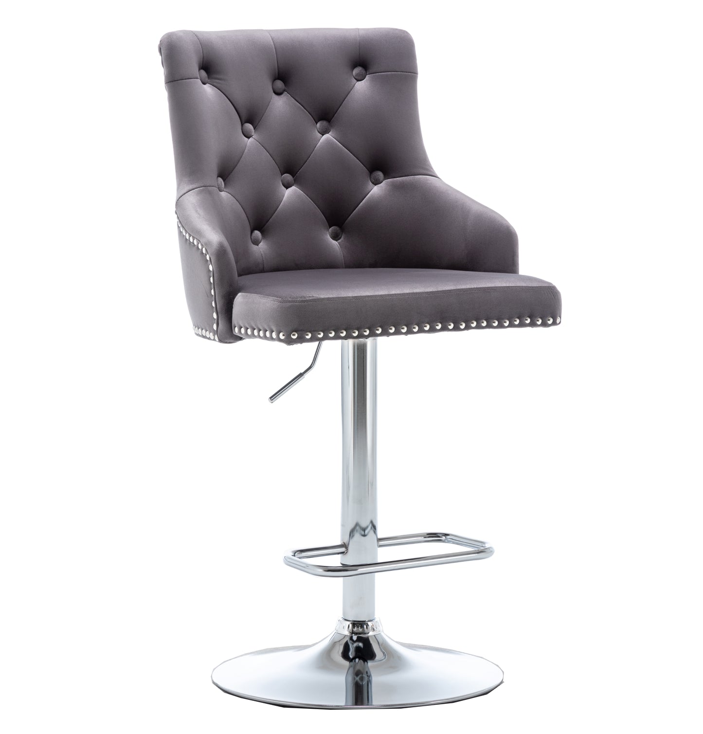 BTExpert Upholstered Dining Adjustable Seat, High Back Stool Bar Chair Gray Tufted - Set of 2