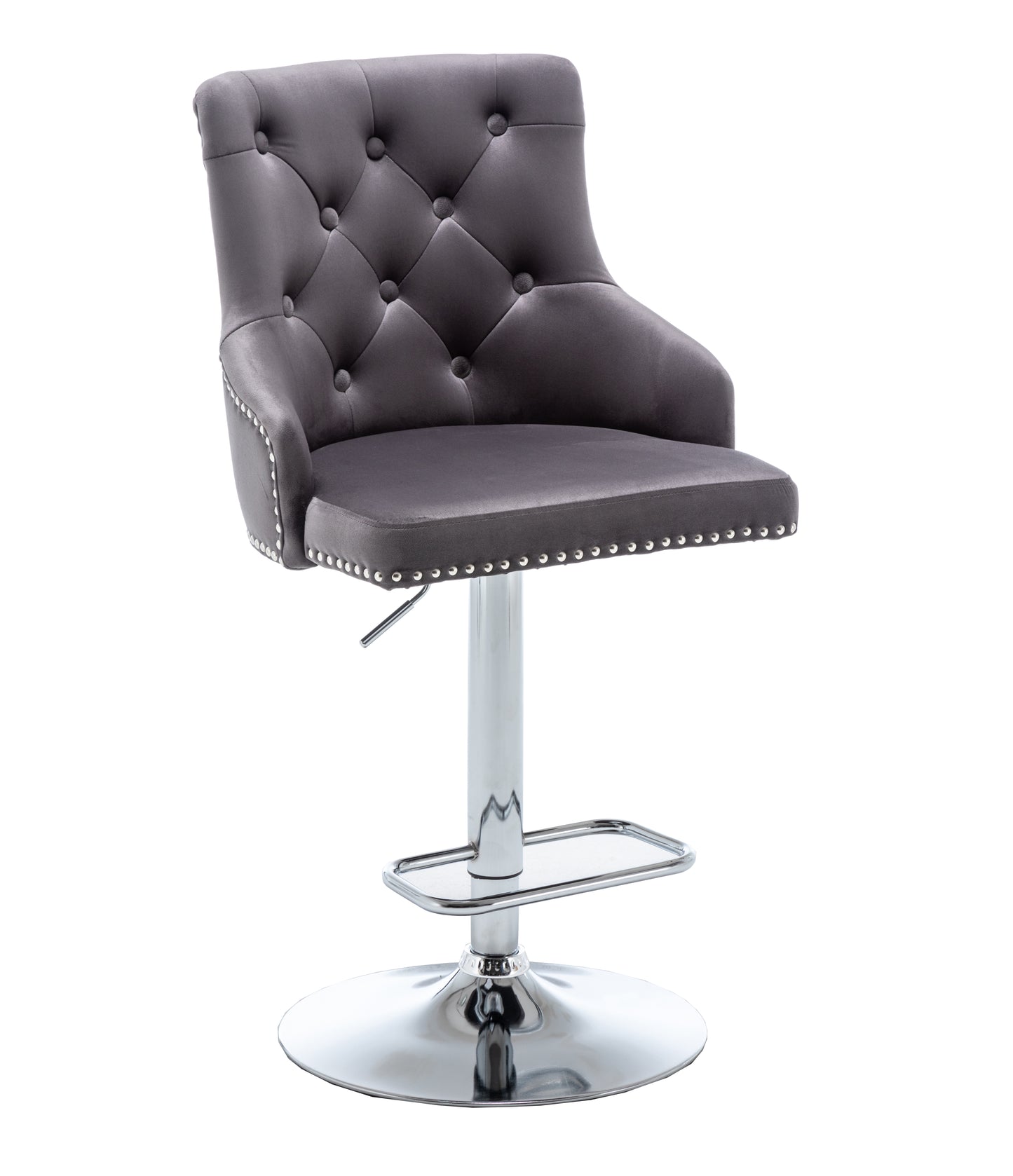BTExpert Upholstered Dining Adjustable Seat, High Back Stool Bar Chair Gray Tufted - Set of 2