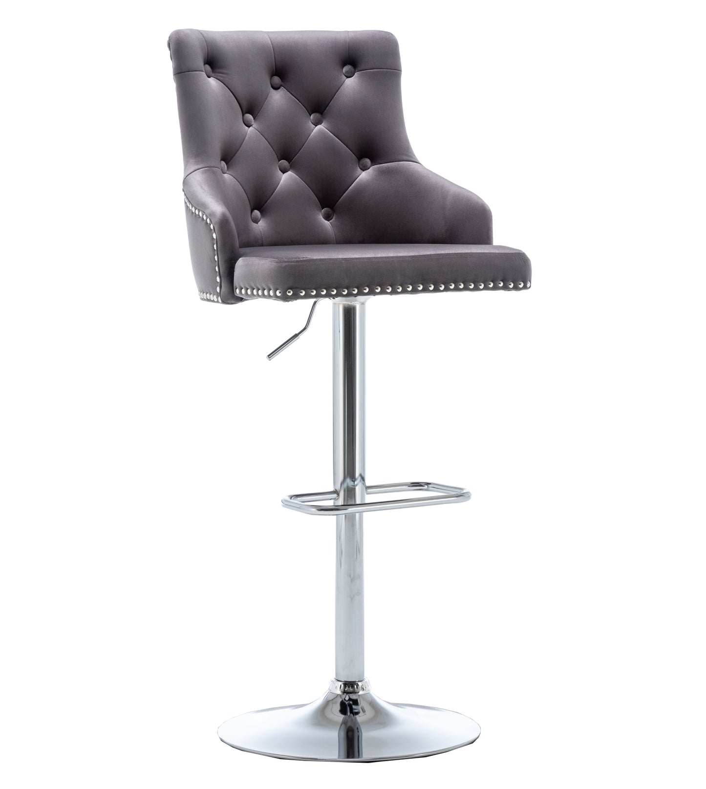 BTExpert Upholstered Dining Adjustable Seat, High Back Stool Bar Chair Gray Tufted - Set of 2