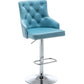 BTExpert Upholstered Dining Adjustable Seat, High Back Stool Bar Chair Teal Tufted Barstool