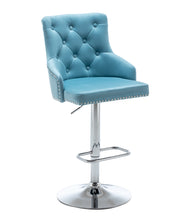 BTExpert Upholstered Dining Adjustable Seat, High Back Stool Bar Chair Teal Tufted Barstool Set of 2