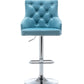 BTExpert Upholstered Dining Adjustable Seat, High Back Stool Bar Chair Teal Tufted Barstool - Set of 2